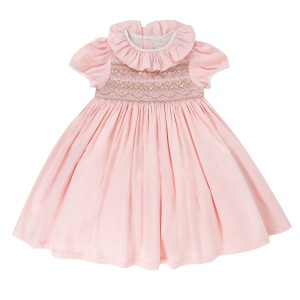 Margaret Special Occasion Dress Seashell Cotton Sateen with Gold & Pearl Hand Smocking Margaret Special Occasion Dress Seashell Cotton Sateen with Gold & Pearl Hand Smocking