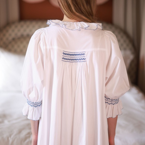 Bessie Coleman Women's Dress Moonstone Cotton with Sapphire Hand Smocking Bessie Coleman Women's Dress Moonstone Cotton with Sapphire Hand Smocking