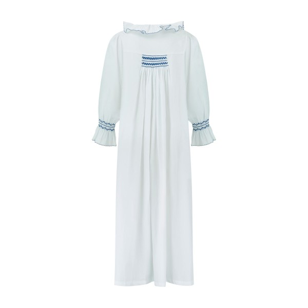 Bessie Coleman Women's Dress Moonstone Cotton with Sapphire Hand Smocking Bessie Coleman Women's Dress Moonstone Cotton with Sapphire Hand Smocking
